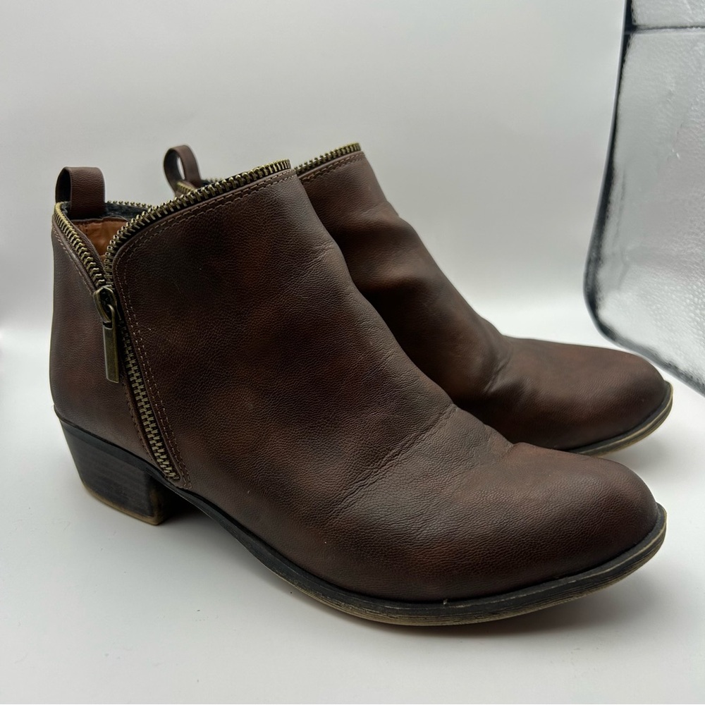DIBA Women’s Size 7.5M Brown Leather Double Zip Ankle Boots Booties EUC